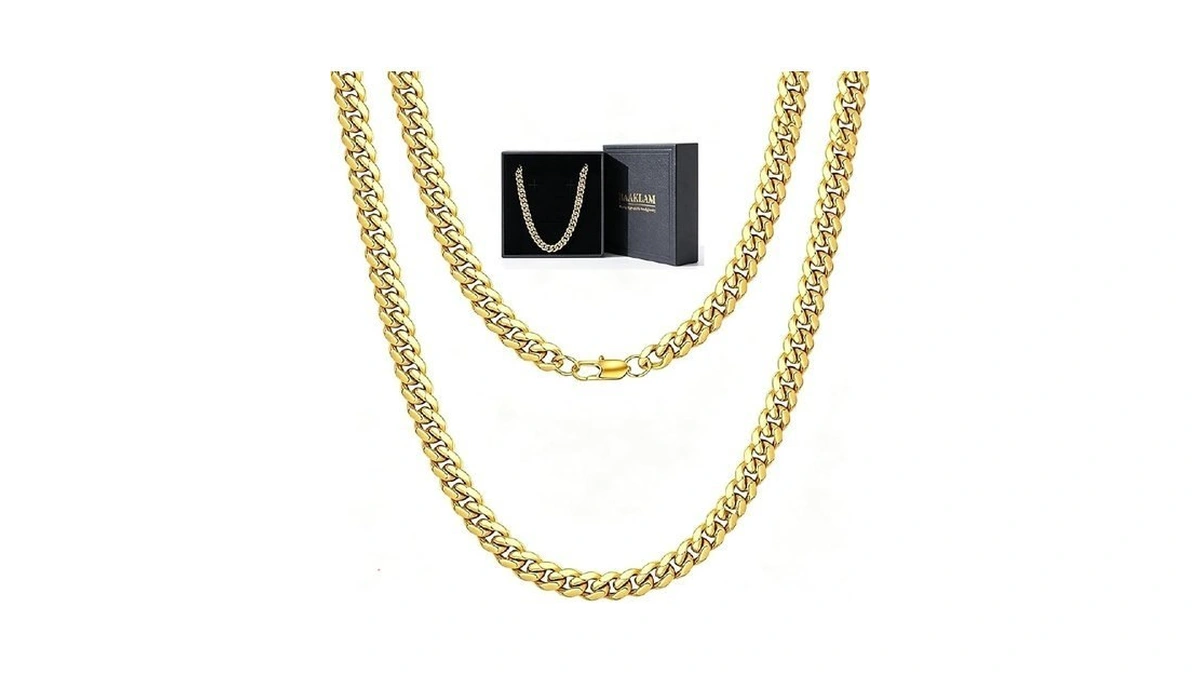 Baaklam Stainless Steel Cuban Link Chain For Men, Silver/18k Gold