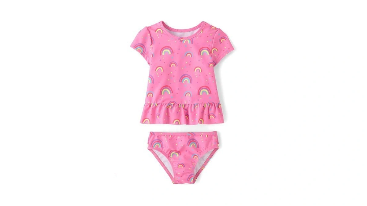 The Children's Place,baby Girls,and Toddler Short Sleeve Rashguard Swimset,rainbow Pink,5