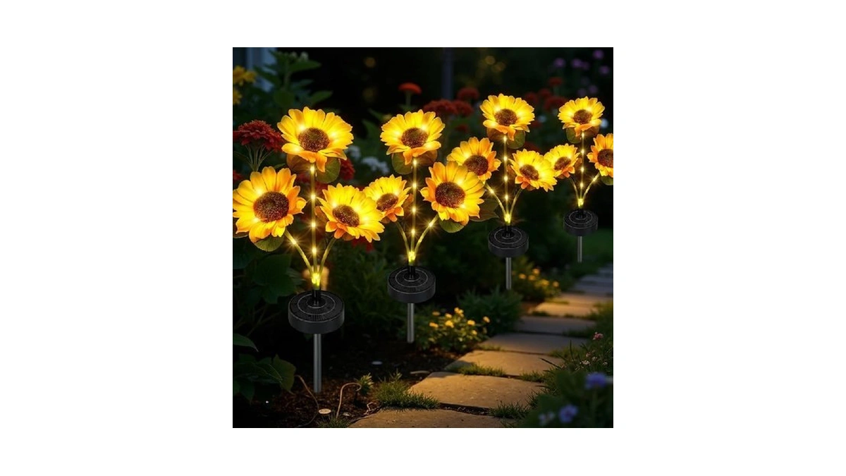 Freshaction Upgraded Solar Sunflower Lights, 4-pack Solar Garden Lights With