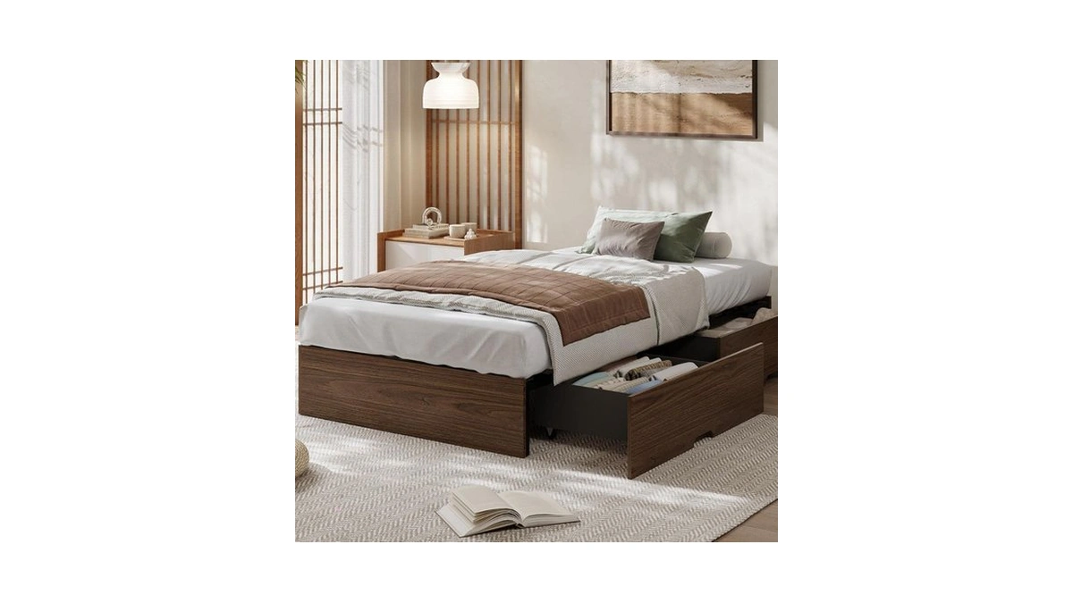 Garveehome Twin Size Wood Platform Bed Frame With 2 Storage