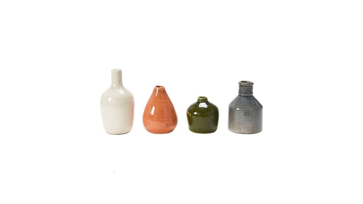 Creative Co-op Stoneware Bud Vases In Crackle Glaze, Olive/terracotta Tones,