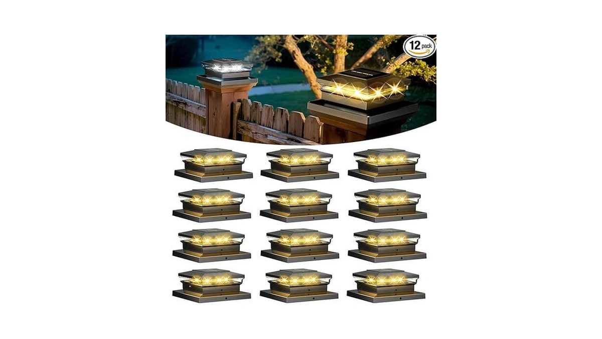 Solar Post Cap Lights 12 Pack, Fence Post Solar Lights,