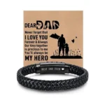 Fathers Day Gift For Dad Mens Leather Bracelet, Adjustable Black