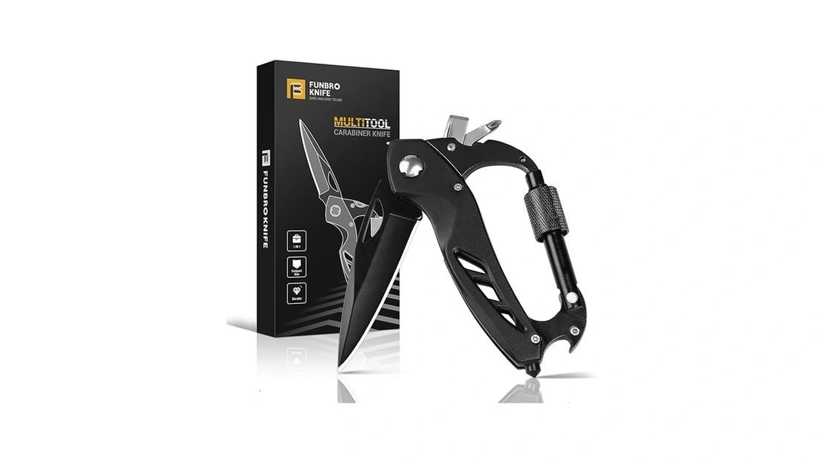 Funbro Multitool Carabiner With Pocket Knife, Stocking Stuffers Gifts For