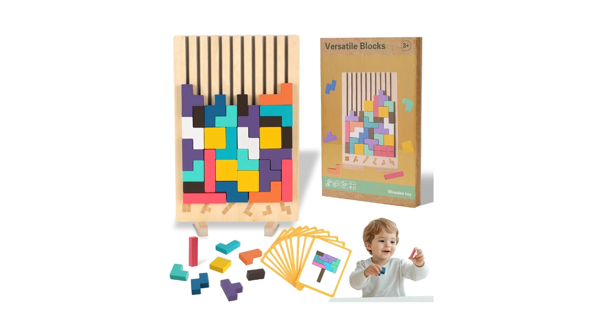 Coziyee Wooden Stacking Puzzle Toy, 3d Colorful Wood Russian Blocks