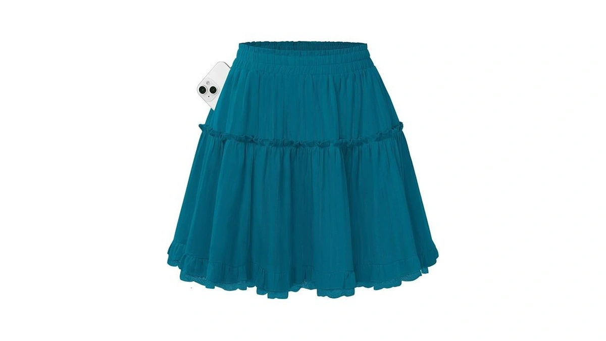 Kate Kasin Womens Peacock Blue Mini Beach Skirt With Shorts