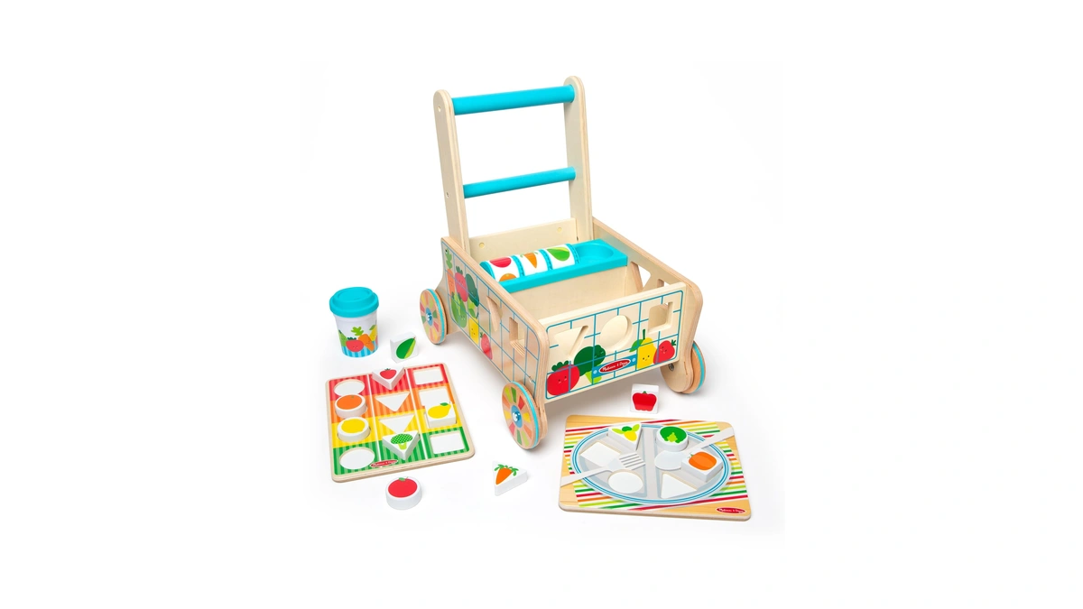 Melissa & Doug Wooden Shape Sorting Grocery Cart - Toddler