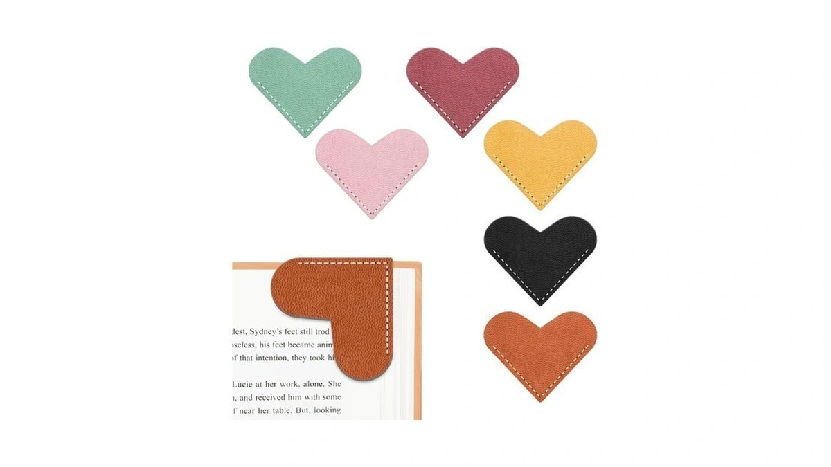 Leather Heart Bookmarks - Kinsound 6 Pieces Cute Corner Page