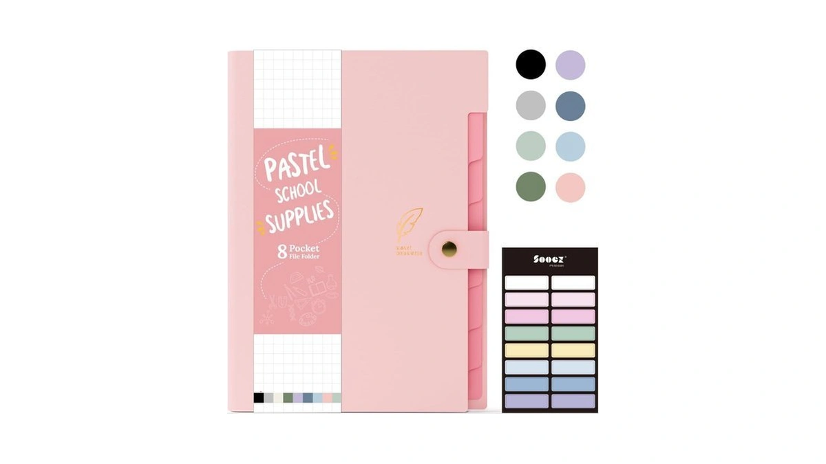Sooez Aesthetic 8 Pocket Accordion File Organizer, Pastels Expanding File