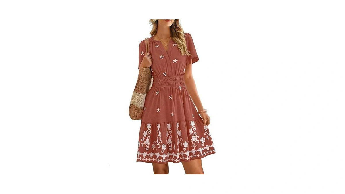 Simplee Womens Summer Wedding Guest Dress Short Sleeve Flowy A