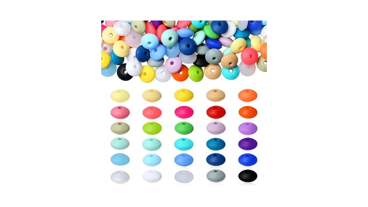 Nukayai 200pcs Silicone Lentil Beads, 12mm 30 Colors Silicone Abacus