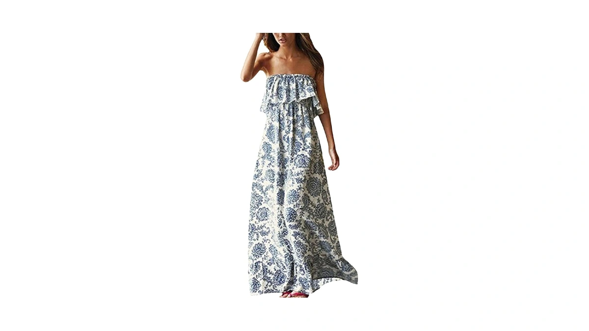 Zmpsiisa Women's Summer Off The Shoulder Maxi Dress Ruffle Strapless