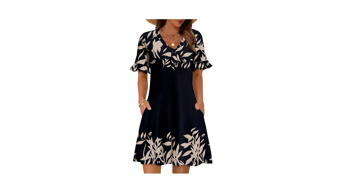 Zeagoo Ruffle Sleeve Dress For Women Casual Aline Dresses V