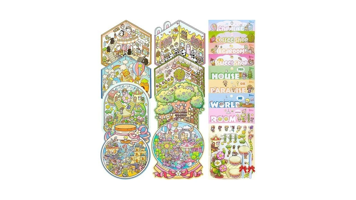 Diy 3d Sticker Scene，8 Sets Pack（500+）, Reusable Sticker Book, Cute