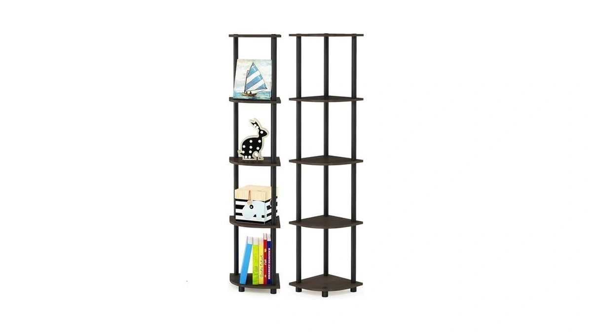 Furinno Turn-n-tube Corner Shelf Set Of 2, 5-tier Corner Bookshelf,