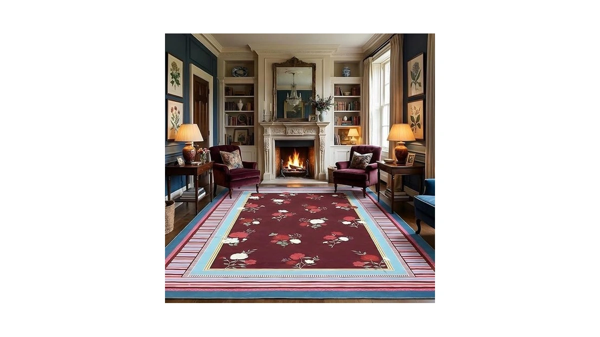 Garveehome Pink Purple 5x7 Area Rug, Vintage Floral Design, Machine