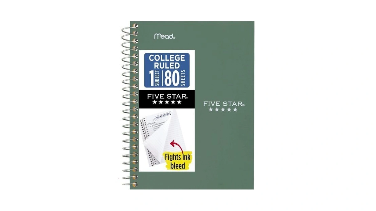 Five Star Spiral Notebook, 1 Subject, College Ruled Paper, 4-3/8"
