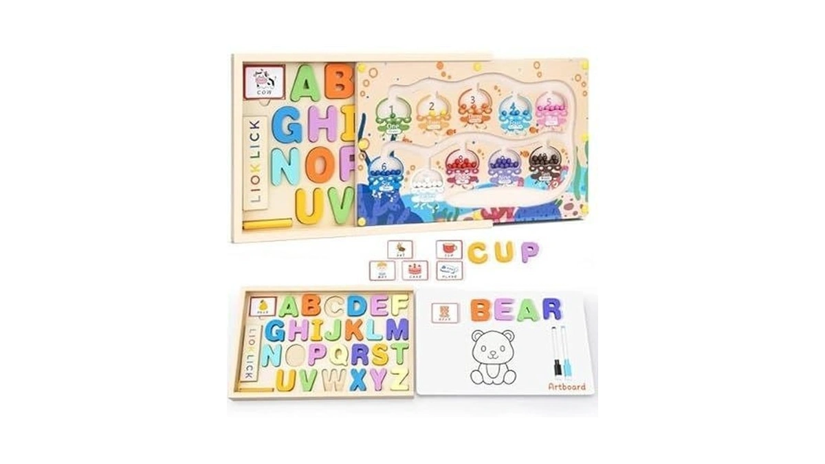 Lioklick 4-in-1 Magnetic Color And Number Maze Toys Box With