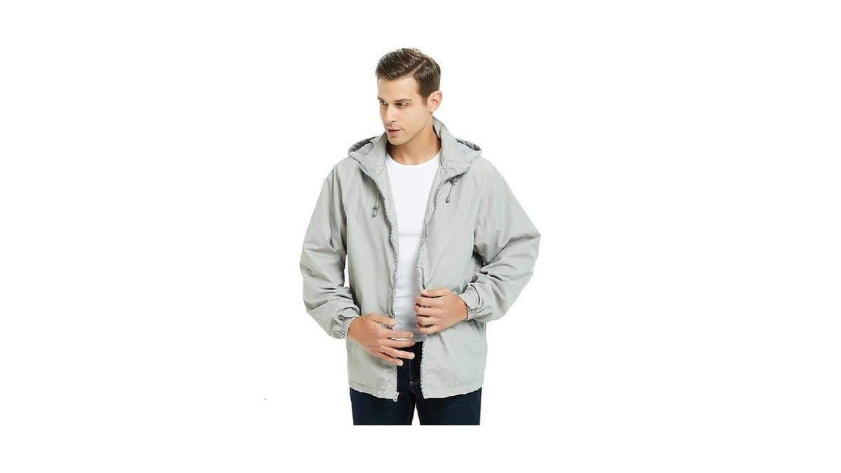 Mywu Men's Water-resistant Rain Jacket Lightweight Windbreaker Hooded Rain Coat