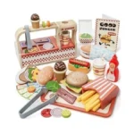 Lehoo Castle Wooden Play Food Sets, Play Hamburger Counter Shop,