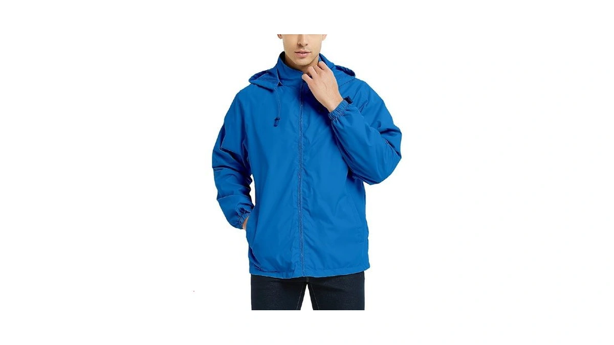 Mywu Men's Water-resistant Rain Jacket Lightweight Windbreaker Hooded Rain Coat