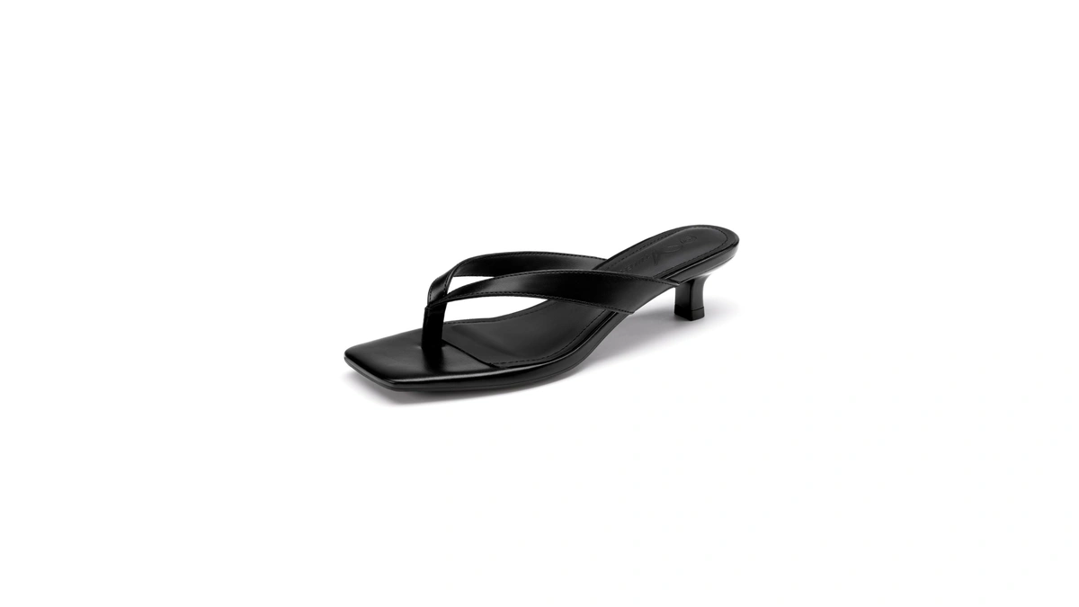 Athlefit Black Kitten Heels For Women Flip Flops Square Open