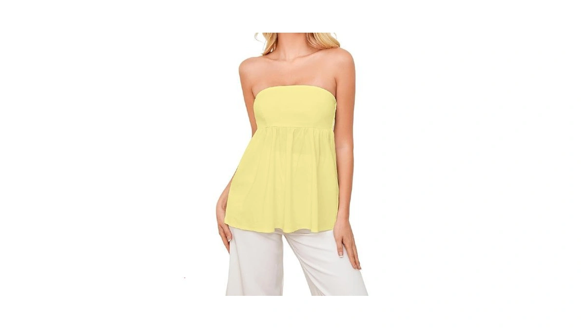 Ythomm Womens’s Ruffle Hem Bandeau Tube Tops Casual Sleeveless Strapless