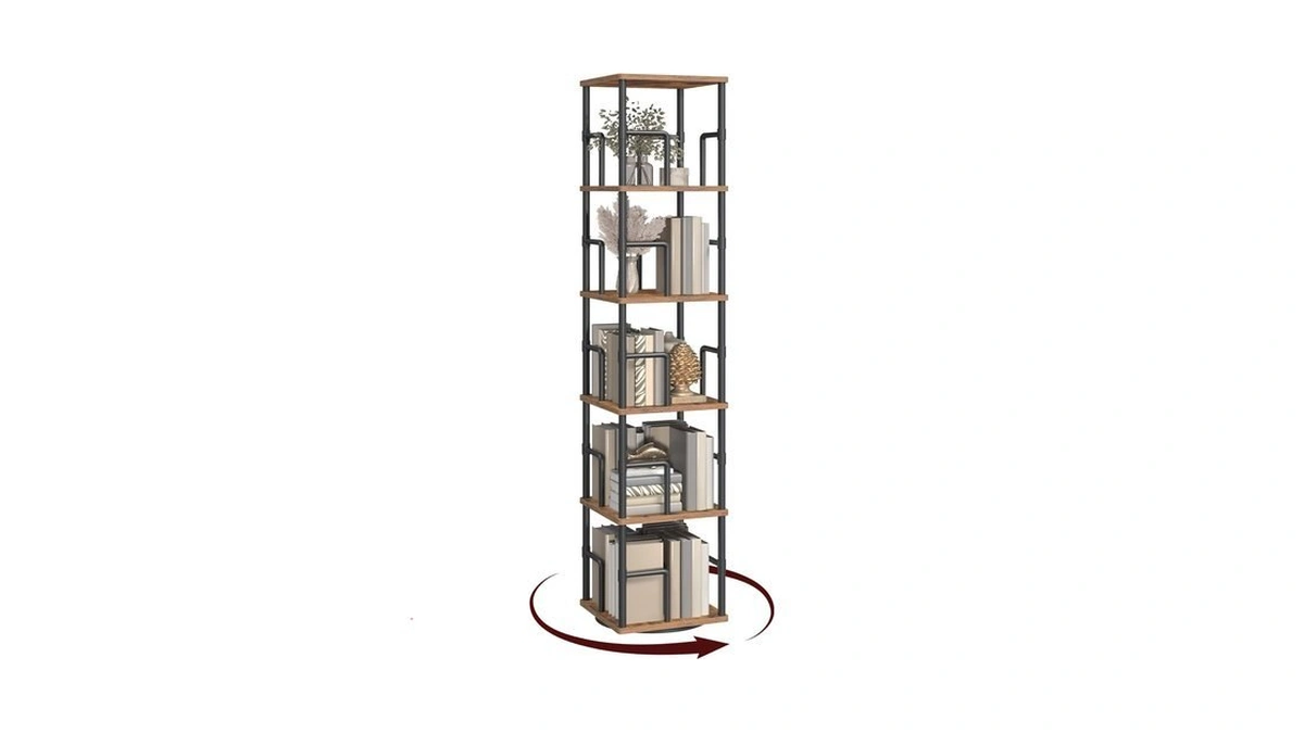 Mahancris 5-tier Rotating Bookshelf, Freestanding Corner Bookshelf, 360° Spinning Bookcase,