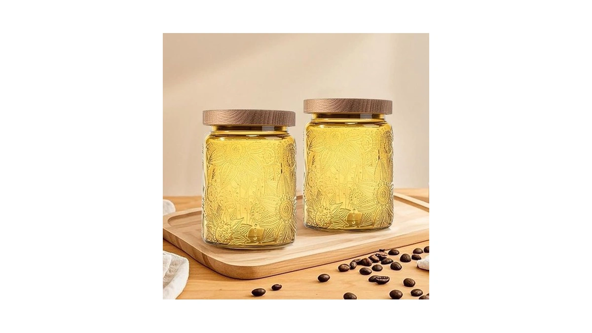 Prettidecor 2 Pack Glass Storage Jar With Bamboo Lid, 23.7