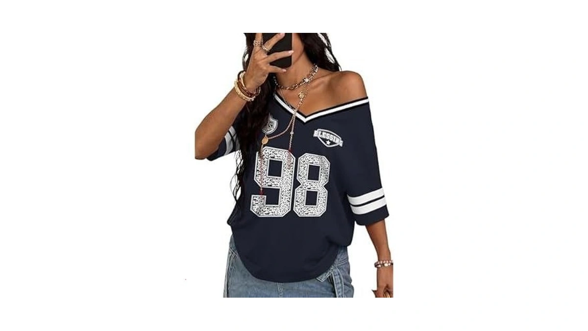 Takeyal Graphic Tees For Women Oversized Jersey Shirts Womens V