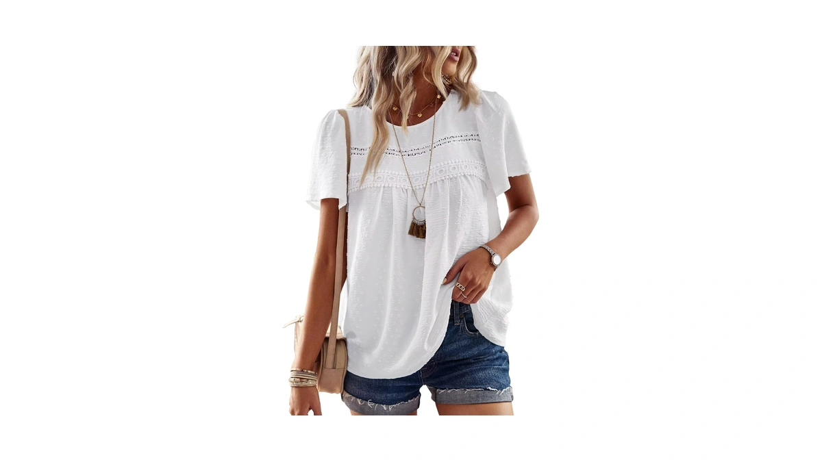 Falechay Spring Womens Tops Dressy Casual Crewneck Womens Lace Crochet