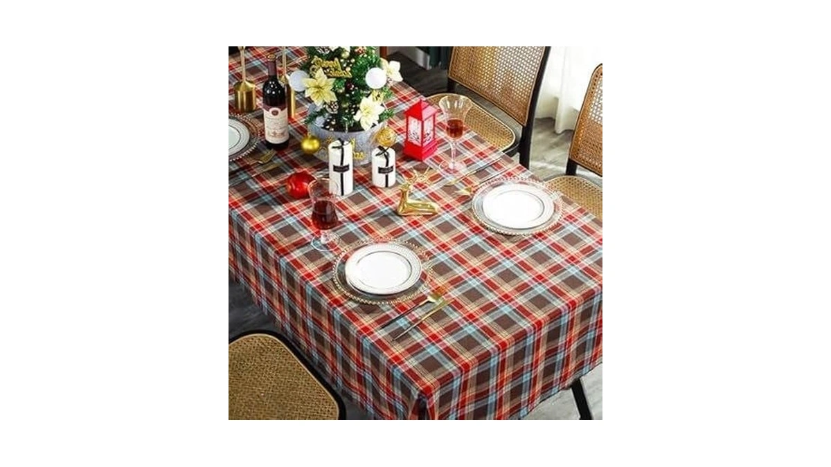 Uwwgkk Wipeable Gingham Tablecloth, Coffee Red Plaid Square Tablecloth Durable,