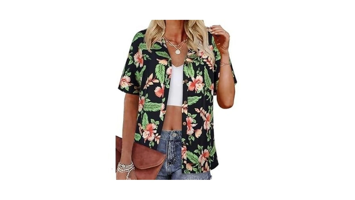 Lookboho Womens Boho Tops 3/4 Sleeve Floral Blouses Casual Dressy