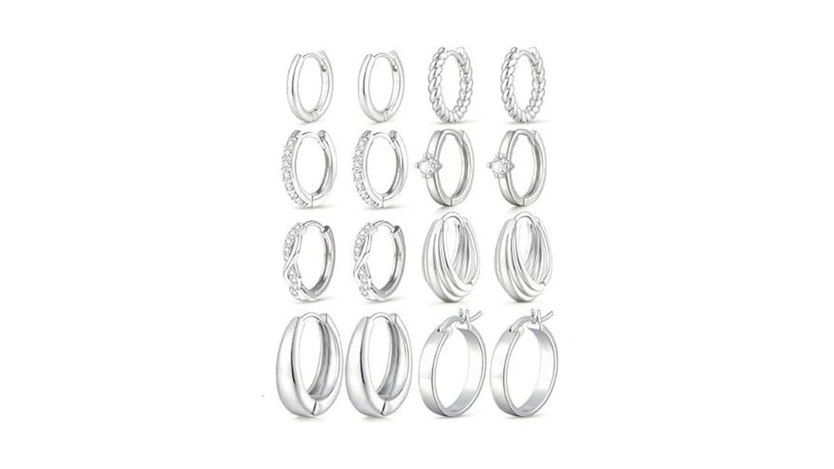Small Silver Hoop Earrings For Women, 14k White Gold Plated