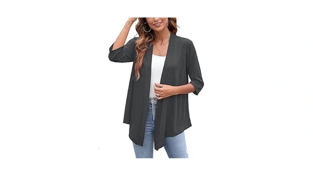 Heymoments Cardigan For Women Dark Grey 3x-large Draped Open-front 3/4