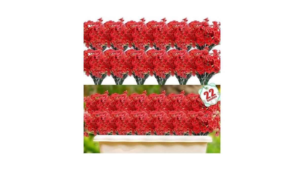 22 Pack Artificial Flowers Outdoor Fake Plants, Faux Flowers Uv