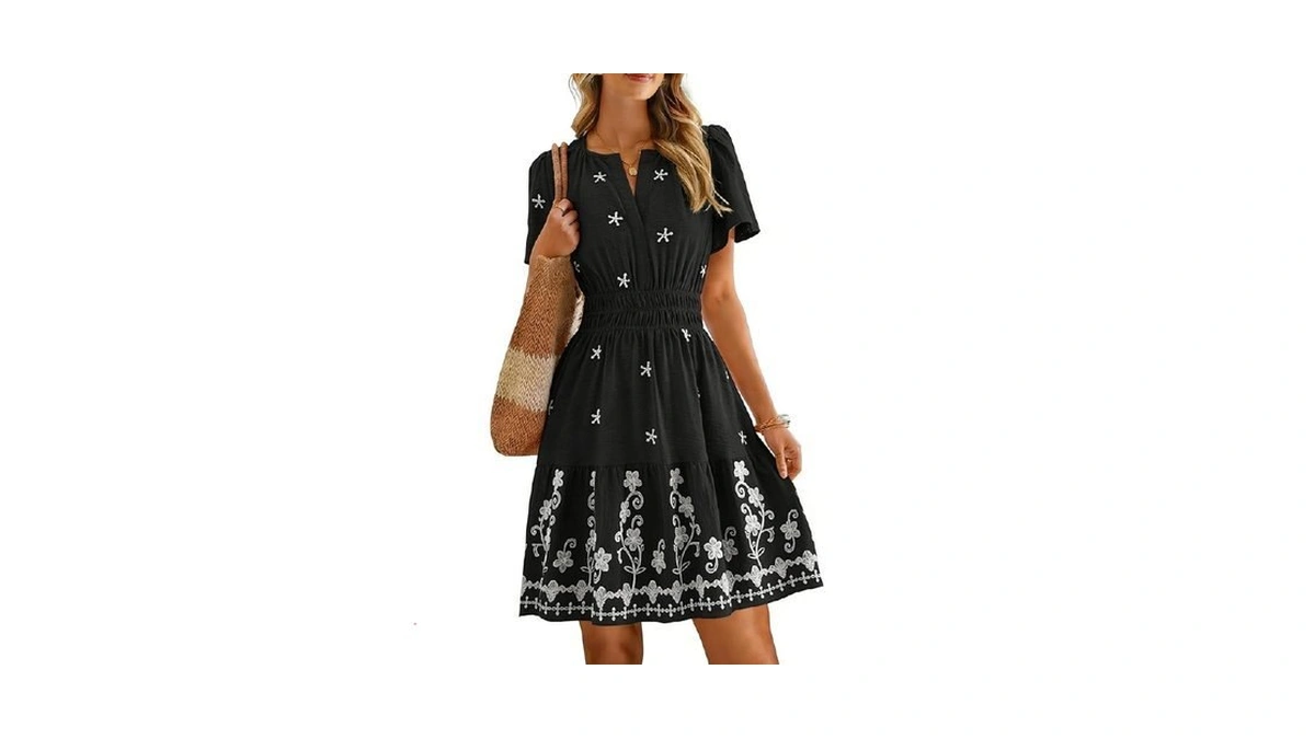 Simplee Womens Summer Wedding Guest Dress Short Sleeve Flowy A