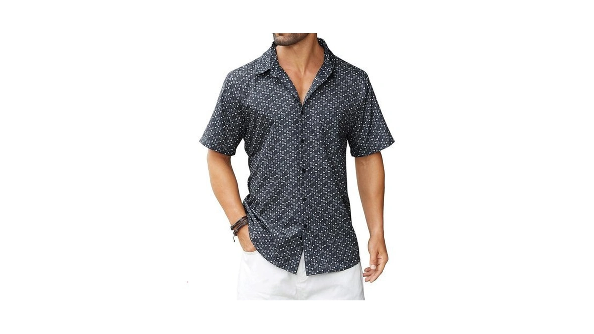 Hardaddy Men's Pattern Short Sleeve Button Down Graphic Printed Business