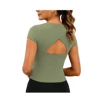 Yoins Open Back Workout Tops For Women Short Sleeve Quick