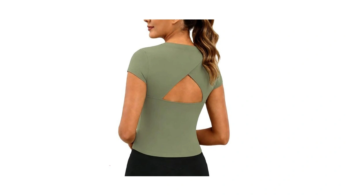 Yoins Open Back Workout Tops For Women Short Sleeve Quick