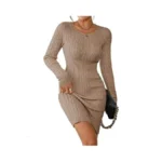 Pink Queen Winter Wrap Dress Cable Knit Sheath Long Sleeve