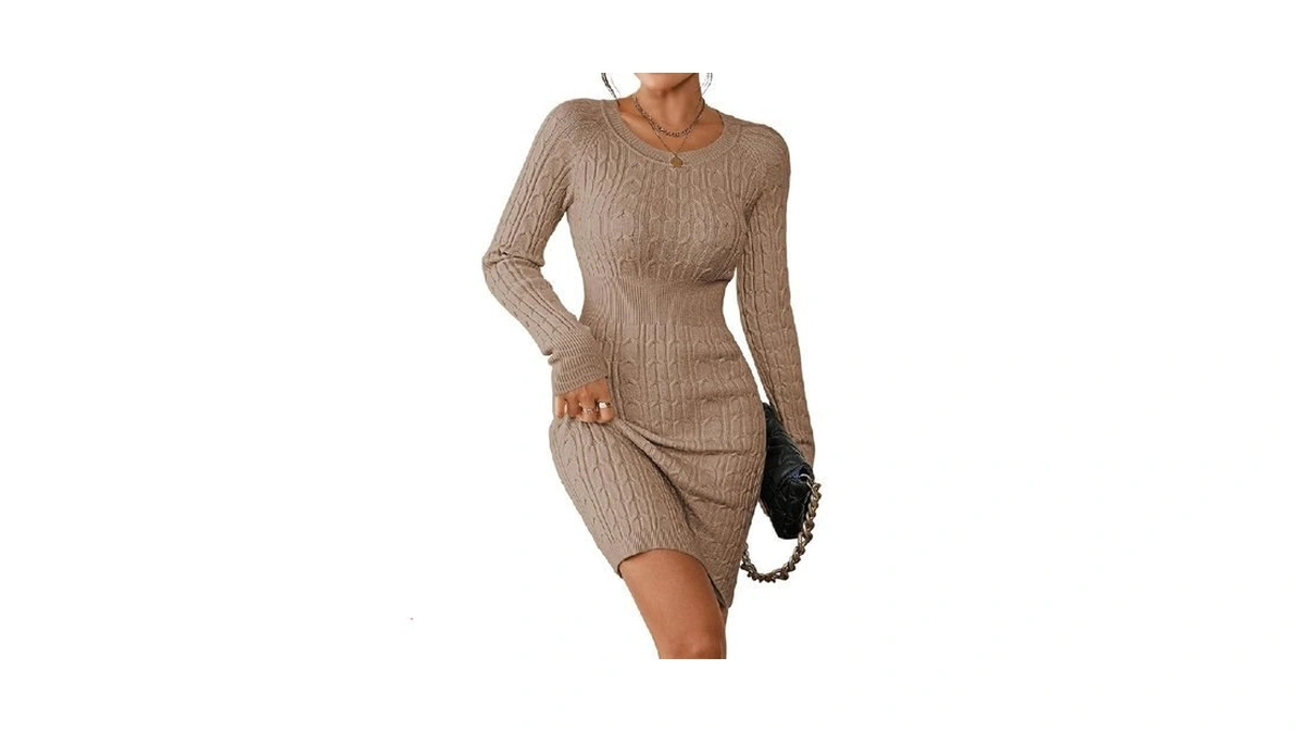 Pink Queen Winter Wrap Dress Cable Knit Sheath Long Sleeve
