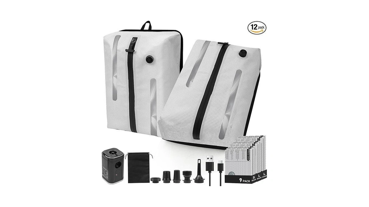 12-piece Travel Vacuum Bags Set With Electric Pump - 2x