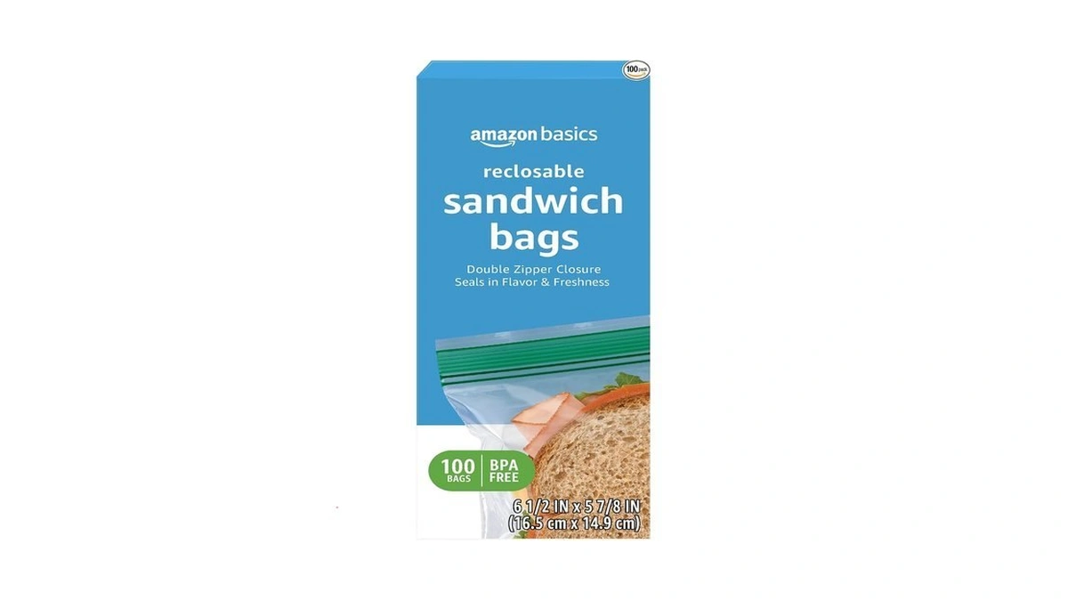 Amazon Basics Reclosable Double Zipper Sandwich Storage Bags For Food