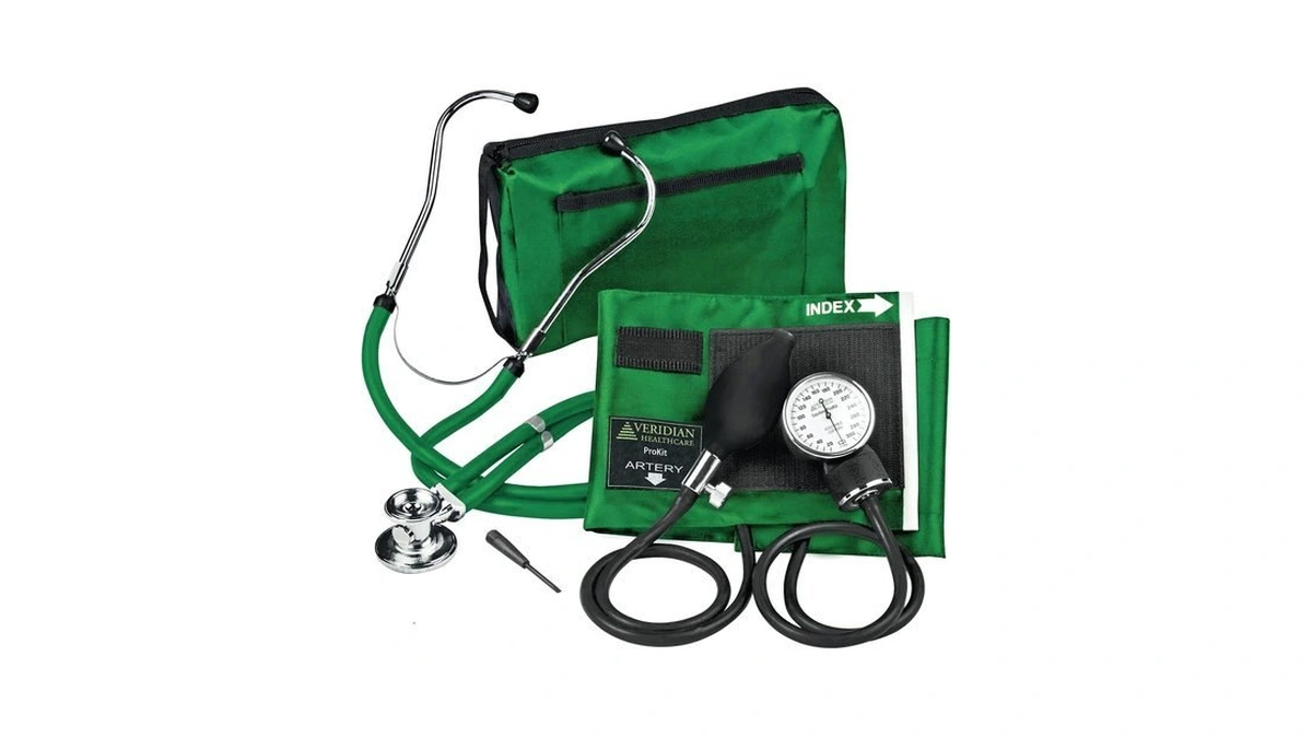 Veridian Adult Hunter Green Reusable Aneroid/stethoscope Set 2-tubes 02-12606 1