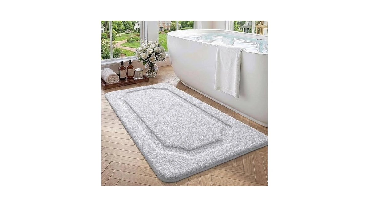 Color&geometry Long Bathroom Rugs, Non Slip Washable Shower Floor Mat,