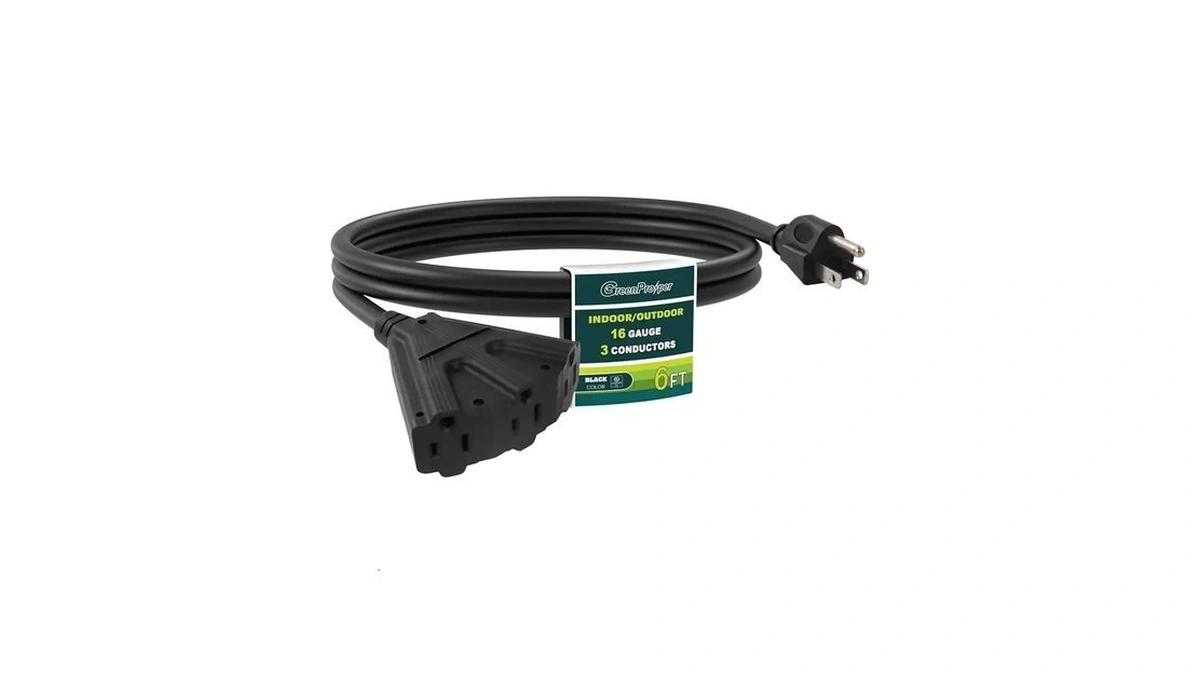 6 Ft 16/3 Black Outdoor Extension Cord With Multiple Outlets,