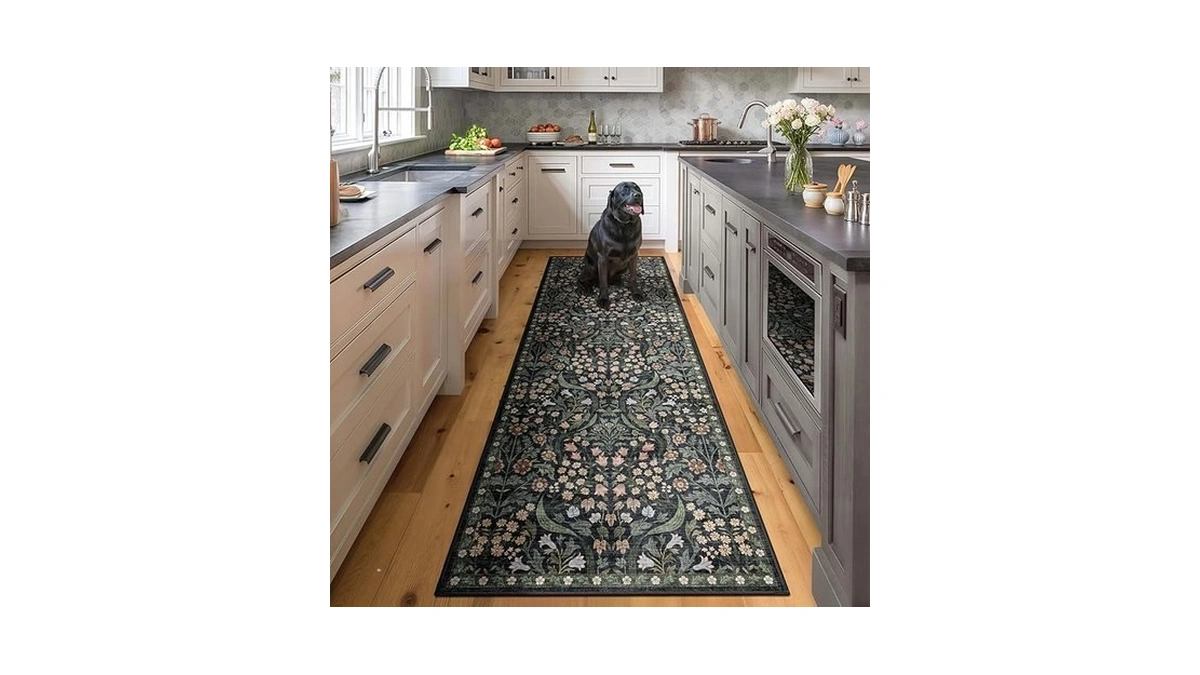 2x6 Machine Washable Runner Rug, Kitchen Hallway Area Rug Black