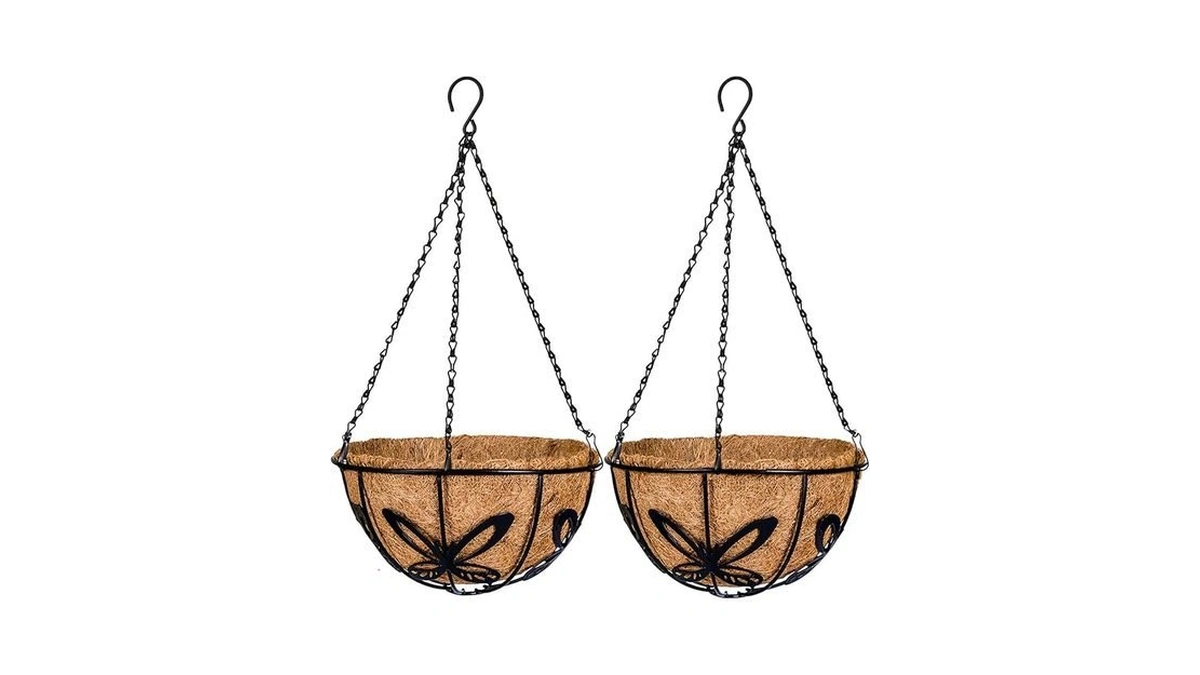 Kingbuy Metal Hanging Basket For Plant Planter With Coconut Fiber