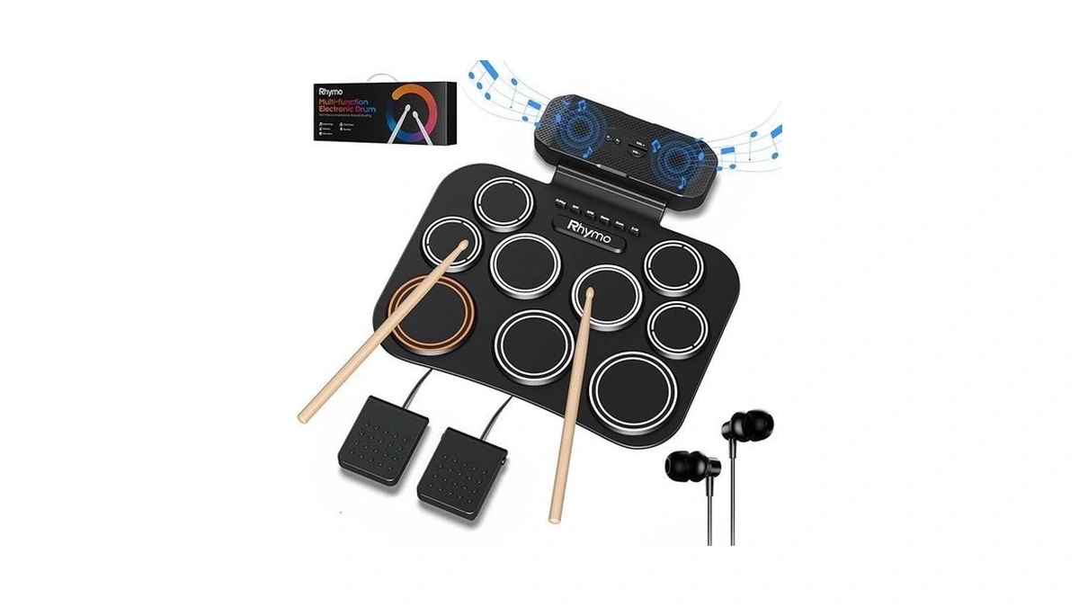 Rhymo Portable Electronic Drum Set, 9-pad Roll-up With Built-in Speaker,